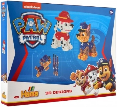 Strygeperler Hama 3D 4000 stk + plade Paw Patrol plastik i æske 32 x 24,5 cm