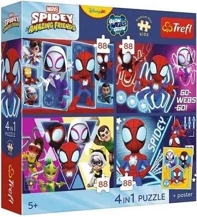 Trefl Spidey og hans fantastiske venner – puslesæt 4×88 brikker med plakat