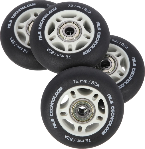 Matte hjul til inliners NILS Extreme 72 mm 82A med ABEC 9-lejer, sort, sæt med 4 stk.
