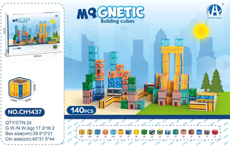 Magnetiske klodser 3D – by, sæt 140 stk.