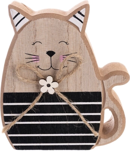 Trædekoration kat beige/sort 12 cm