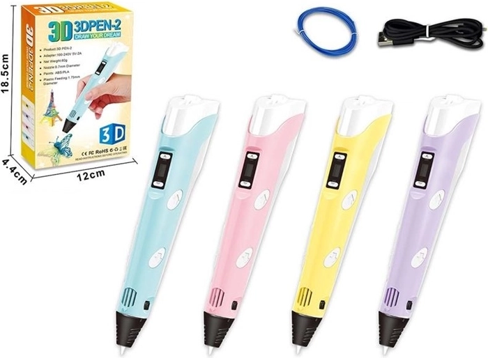 Péro 3D med filament og USB-kabel