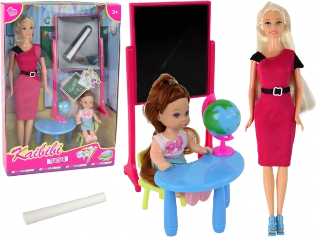 Læresæt med lærerinde, elev og skoletilbehør