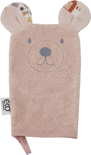 EKO bomuldsvaskeklud med ører Bear rose pink 20 × 15 cm