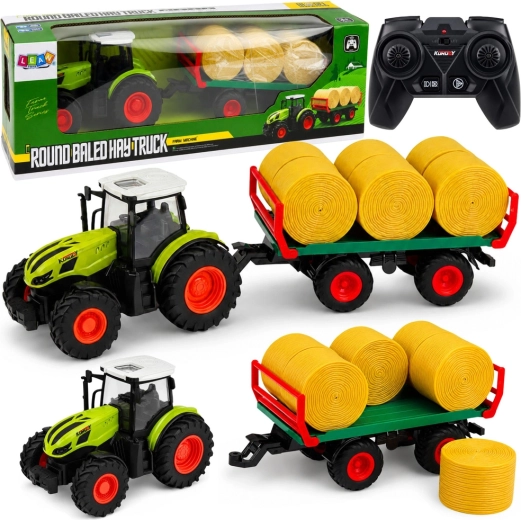RC landbrugstraktor med trailer og høballer 1:24
