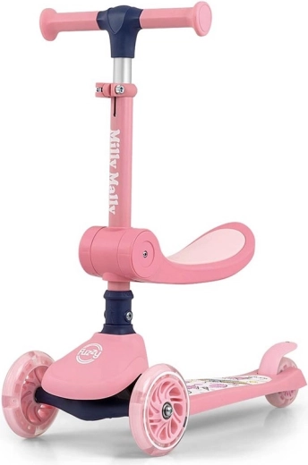 Tre-hjulet balance-løbehjul med sæde FUZZY pink