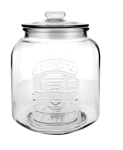Glasbeholder 5,3 l med tekst og glaslåg
