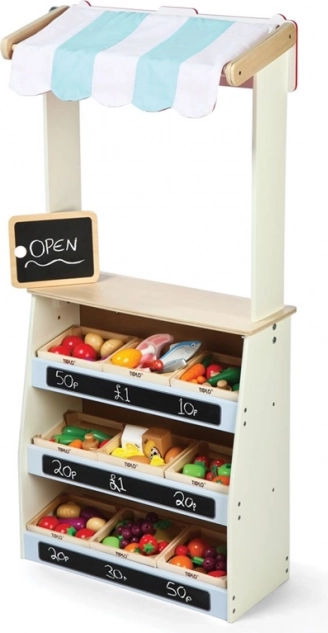Tidlo træ-legebutik og dukketeater 2-i-1