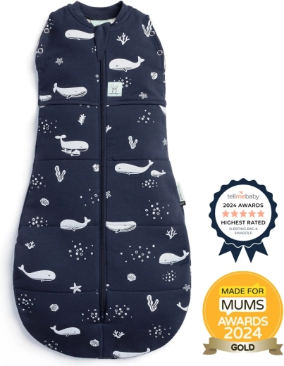 Ergopouch svøb og sovepose 2-i-1 Cocoon Whale 0–3 måneder, 3–6 kg, 2,5 TOG