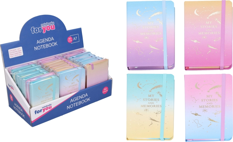 Linjeret notesbog med universmotiv 7,5 × 10,5 cm - 1 stk.
