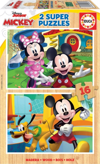 Træpuslespil Mickey og Minnie 2×16 brikker