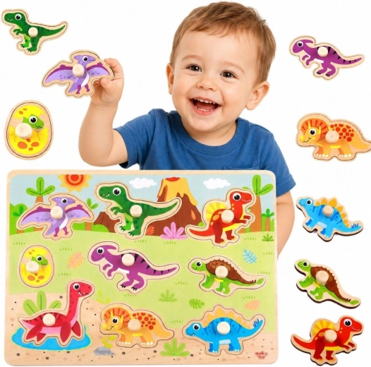 Montessori træ-indlægningspuslespil med dinosaurer Tooky Toy