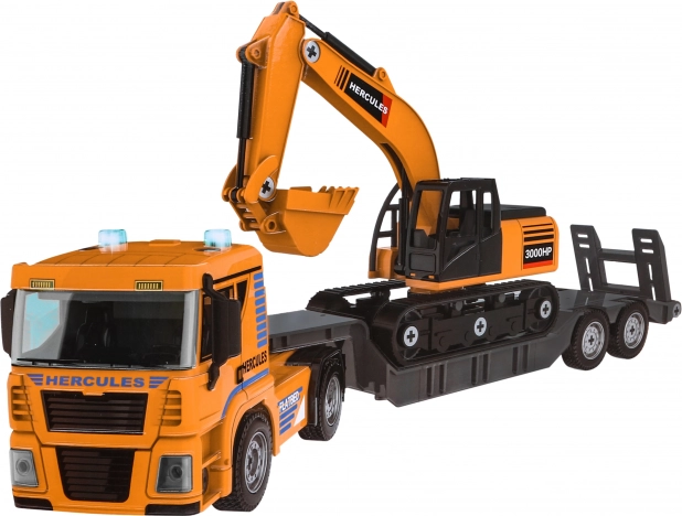 Drejbare byggemaskiner + lastbil + gravemaskine + boremaskine/skruetrækker - 185 dele