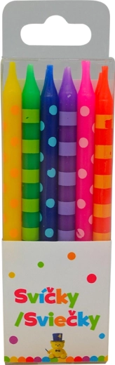 Fødselsdagslys med prikker og striber 6 cm, 12 stk.