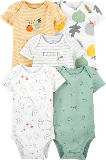 Carter's babybody med kort ærme og kuverthals Veggies, neutral, 5 stk., størrelse 46