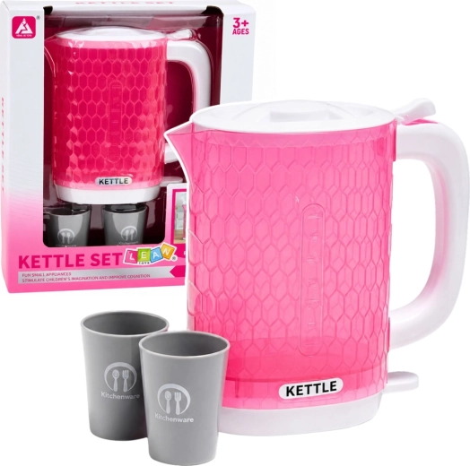 Børne-elkedel med lys og koge-lyde med kopper, pink