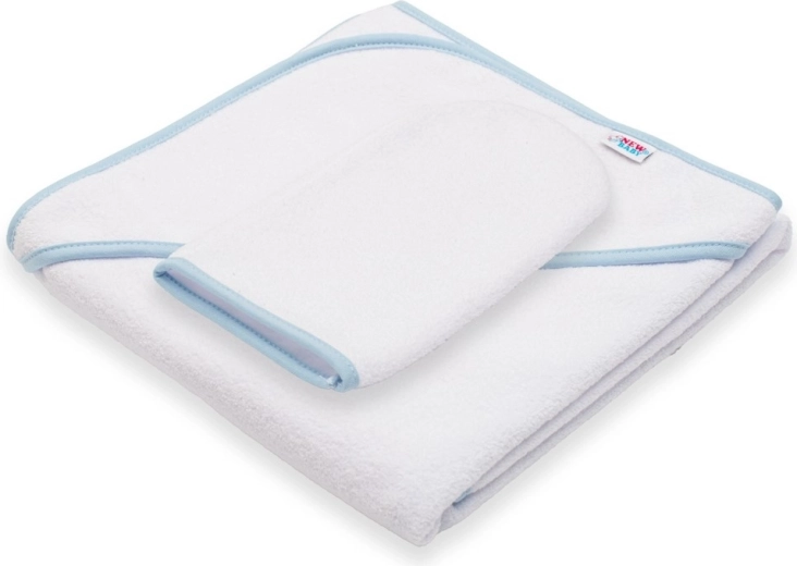 Baby frottéhåndklæde med hætte NEW BABY Basic 80 × 80 cm hvid/blå