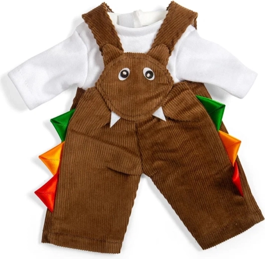 Bigjigs Toys brune fløjlsbukser med seler og T-shirt til dukke 28 cm