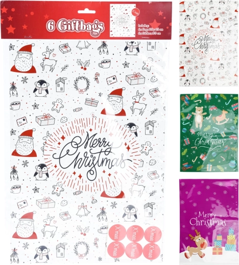 Gaveposer i cellofan med klistermærker, mix af farver, dekor 2 (43 × 29 cm, 6+6 stk)