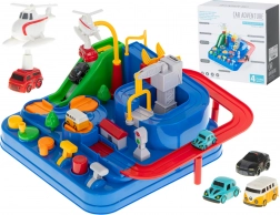 Interaktivt bil-forhindringsbanesæt med 4 køretøjer og helikopter 24 × 24 cm