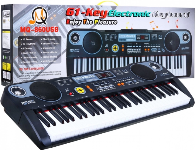 Børne-keyboard med USB, mikrofon og undervisningstilstand – 61 tangenter