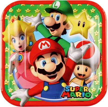 Super Mario papirtallerkener 18 × 18 cm (8 stk.)