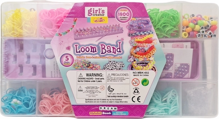 Kreativt sæt til fletning af smykker med Loom Bands-elastikker med kuffert