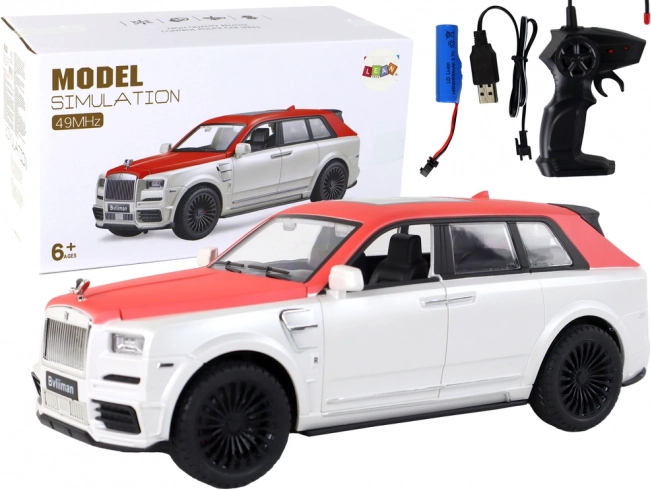 RC-bil 1:20 hvid‑rød med fjernbetjening