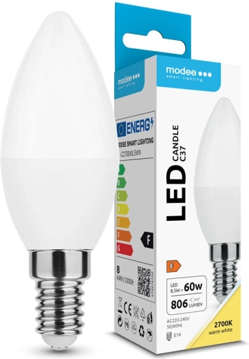 LED stearinlyspære C37 8,5 W E14 806 lm varm hvid Modee