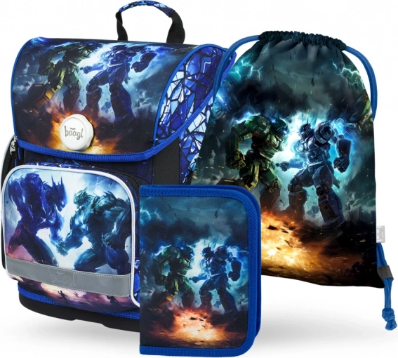 BAAGL 3 SÆT Ergo Roboti: skoletaske, penalhus, pose