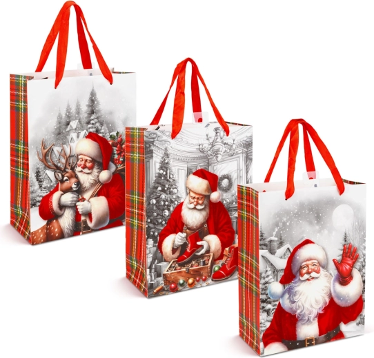 Julegavepose med fløjlseffekt og motiv af Sankt Nikolaus – 1 stk.