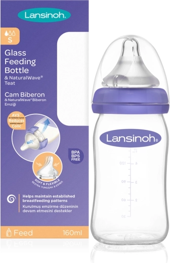 Lansinoh glas-sutteflaske med NaturalWave-sut 160 ml