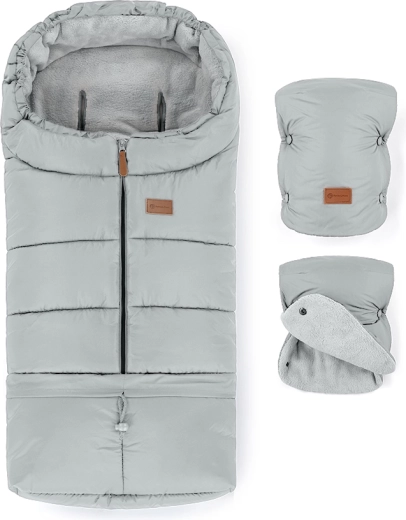 Petite&Mars vintersæt: kørepose Jibot 3i1 og barnevognshandsker Jasie quiet grey