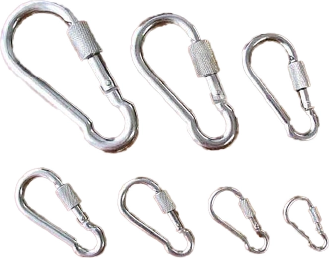 Stålkarabin med låsemøtrik 80 mm, galvaniseret, bæreevne 230 kg (5 stk)