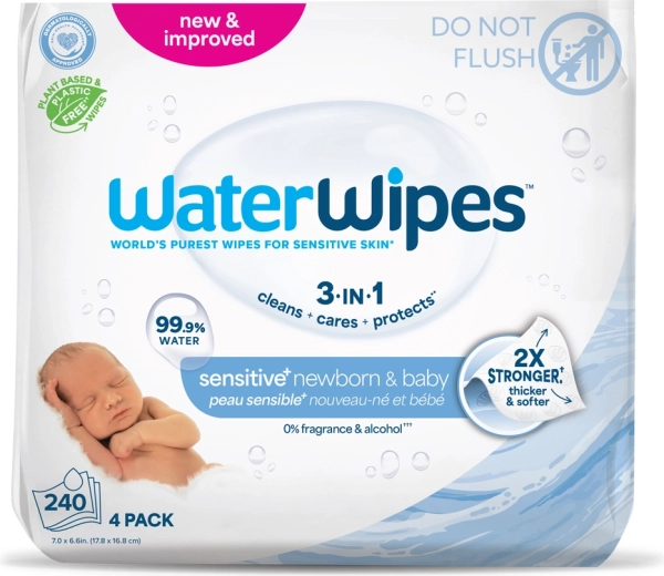 WaterWipes vådservietter Newborn & Baby 3i1, 4×60 stk. (240 stk.)