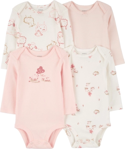 Carter’s pige-body med lange ærmer Pink/Ivory, sæt med 4 stk., str. 56