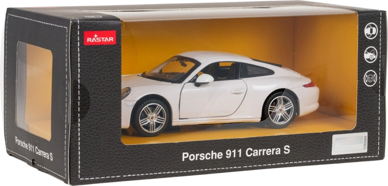 Metalmodel af Porsche 911 i målestok 1:24, hvid, RASTAR