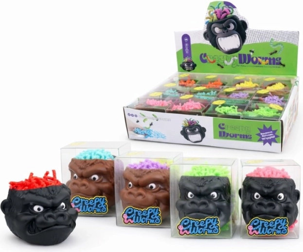 Interaktivt legetøj Creepy Worms – abehoved med slimede orme 6 cm