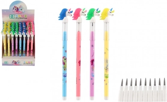 Blyant med enhjørning og udskiftelige spidser, 4 farver