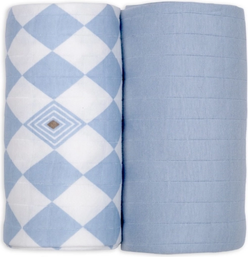 Lodger svøb i økologisk bomuld 110 × 110 cm, blue fogg - 2 stk.