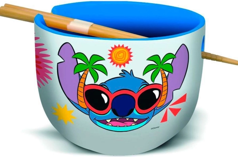 STOR keramisk ramen-skål med Stitch-spisepinde