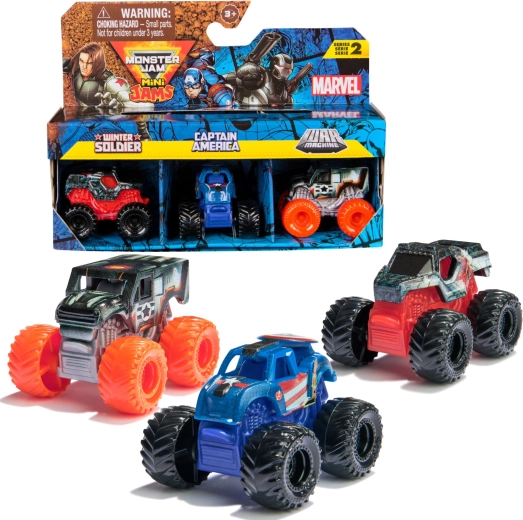 Monster Jam Mini Jams Marvel sæt med 3 biler i skala 1:87 - 3 stk.