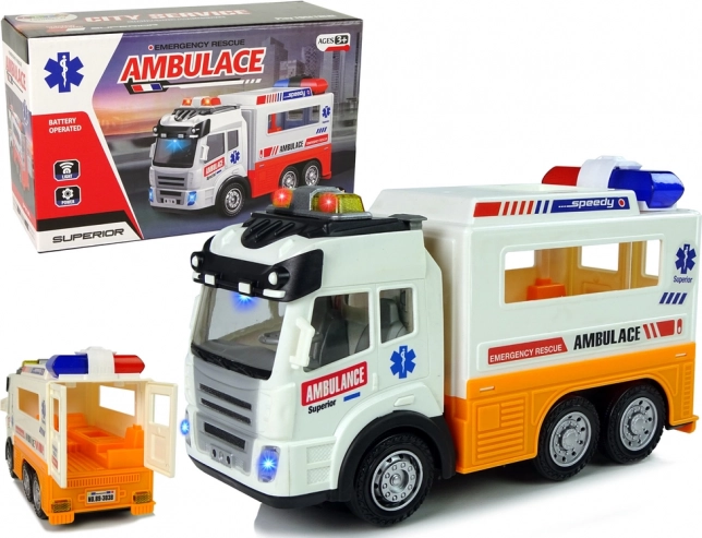 Ambulancebil på batterier med lys- og lydeffekter