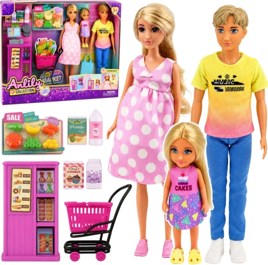Anlily familie i supermarkedet – sæt med 3 dukker med tilbehør