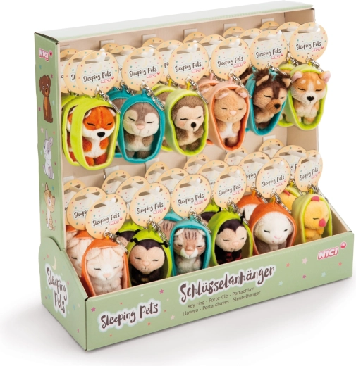 Nici display Sovende kæledyr nøgleringe 12 cm – fuldt assorteret 36 stk (GREEN)