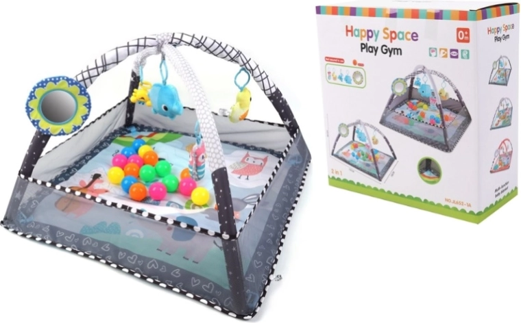TinyMini Happy Space 2-i-1 læringslege-måtte med kravlegård og bolde