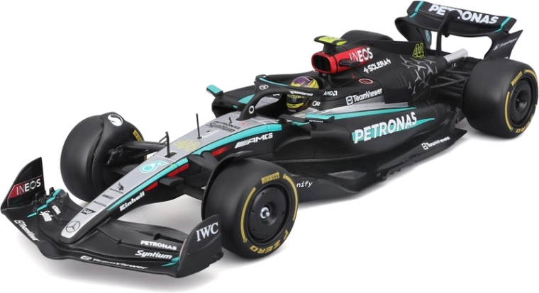 Bburago Mercedes-AMG Petronas W15 2024 #44 Lewis Hamilton – Formel 1-model 1:24 i akrylboks