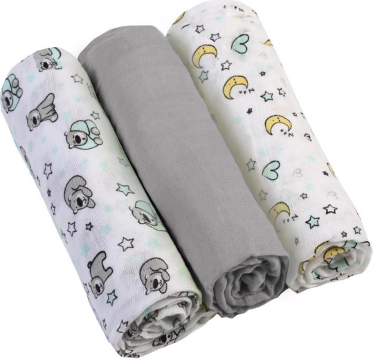 BabyOno musselinklude super soft, 3 stk., grå