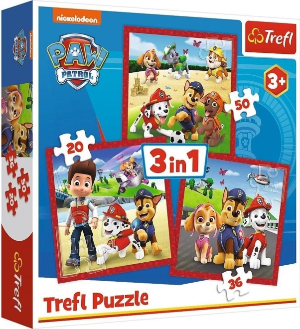 Puslespil 3 i 1 PAW PATROL Glade hundevenner Trefl