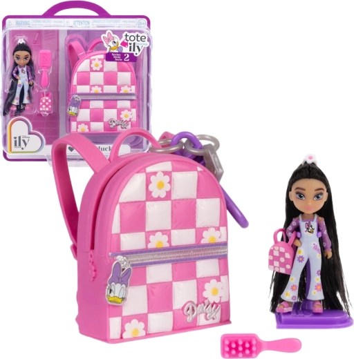 Disney ILY 4Ever Tote-ily Teenies moderigtig mini-dukkke med Daisy-motiv og tilbehør